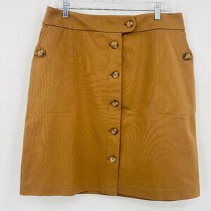 NWT J. Jill Size Medium Ponte Knit Acorn Brown Button Front A-Line Skirt